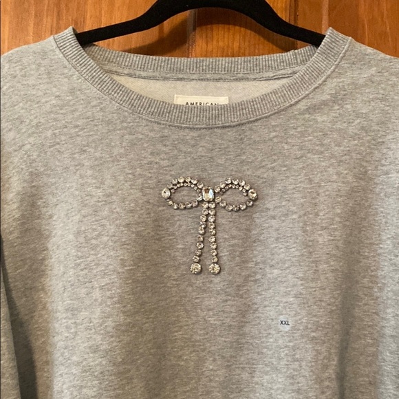American Eagle Outfitters Cropped Style Gray Crew Neck Sweatshirt Bow Detail XXL - Picture 4 of 10